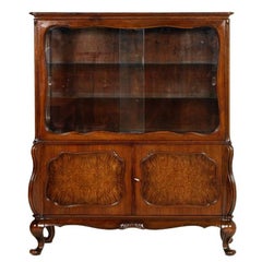 Antique Early 20th Century Baroque Display Cabinet Sideboard in Carved Walnut and Burl