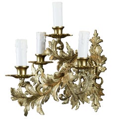 Antique Polished Brass Rococo Style Wall Light Sconce