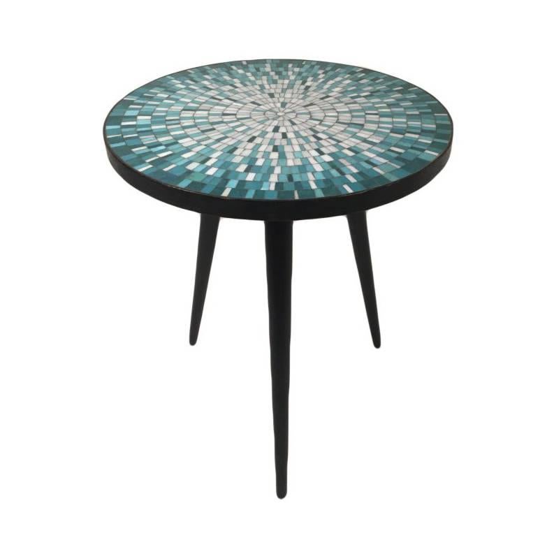 Blue Glass Mosaic Top Side Table in the Style of Edward Wormley Vladimir Kagan