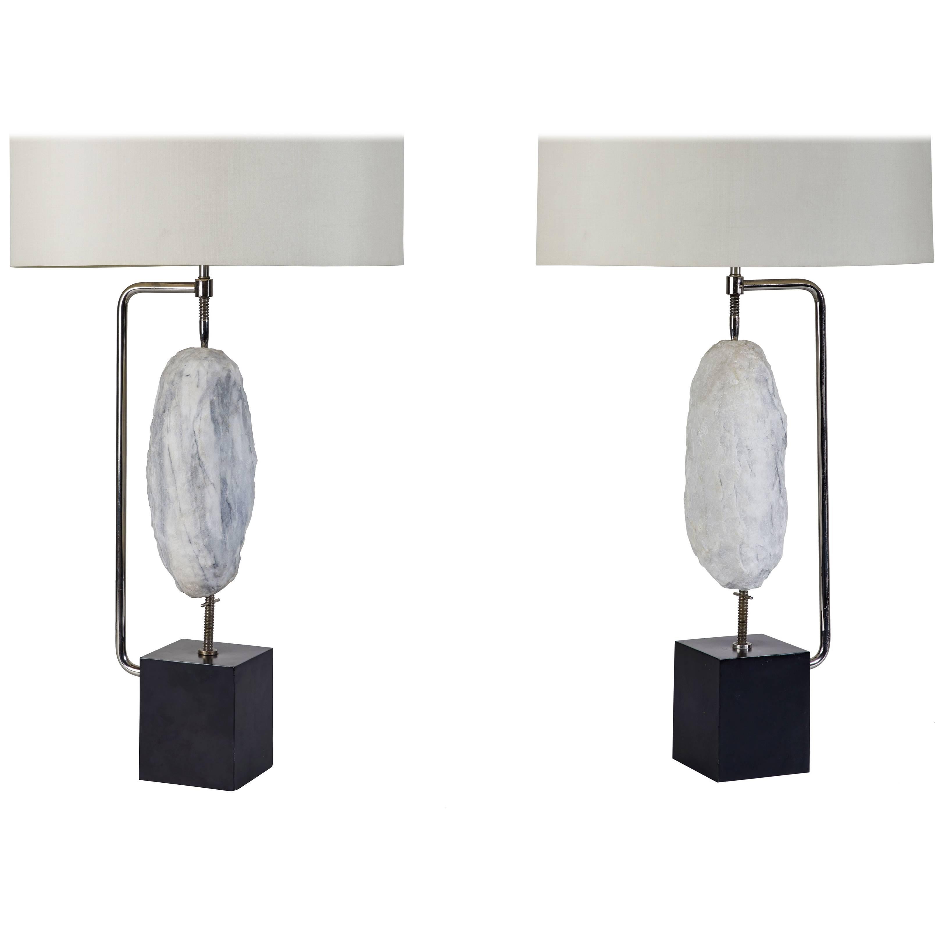 Pair of Quartz Specimen Table Lamps by Laurel