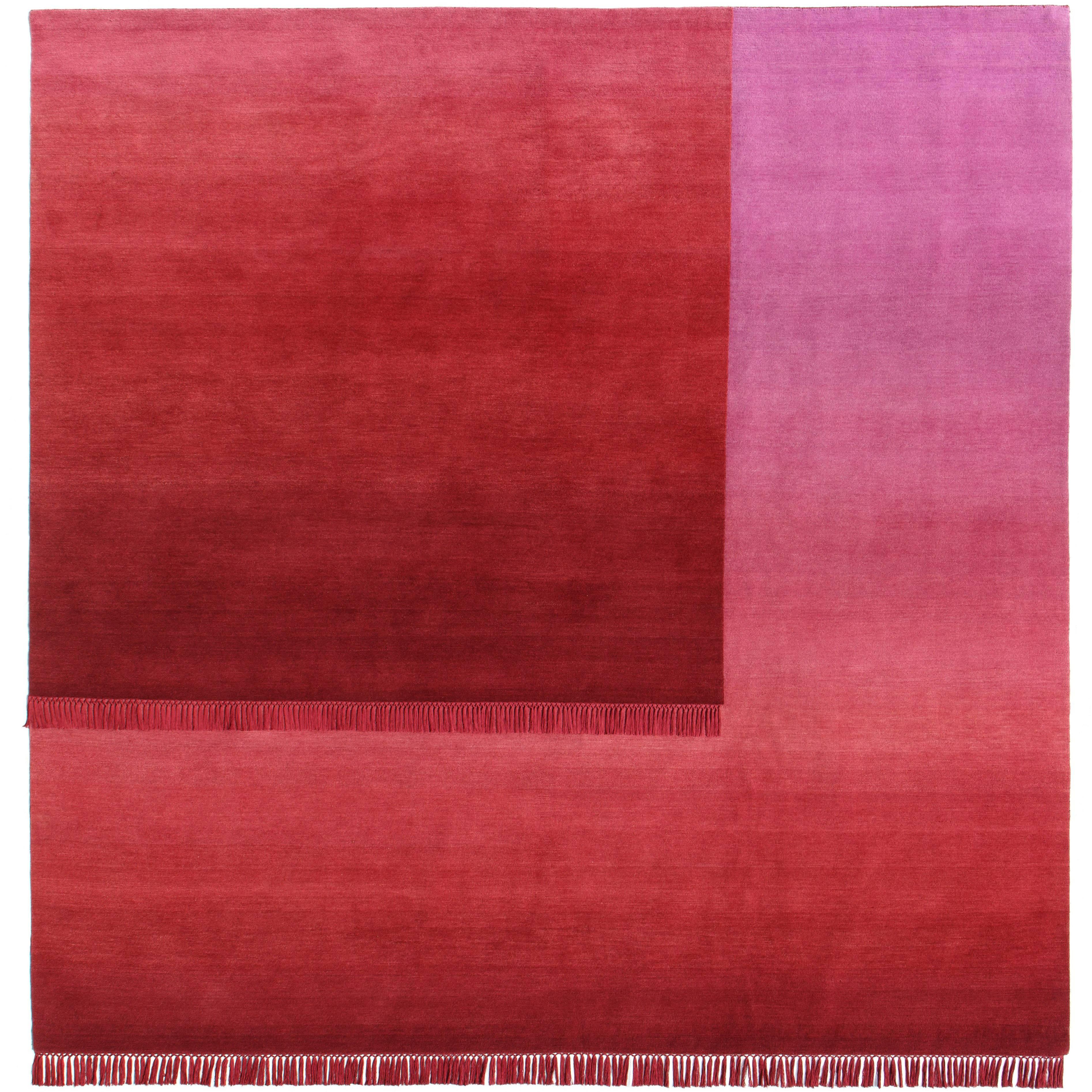 Eclipse Sedna, Rug and Wall Tapestry Nepal Highland Wool and Cotton Berry Red For Sale