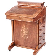 Antique Victorian Freestanding Walnut Inlaid Davenport