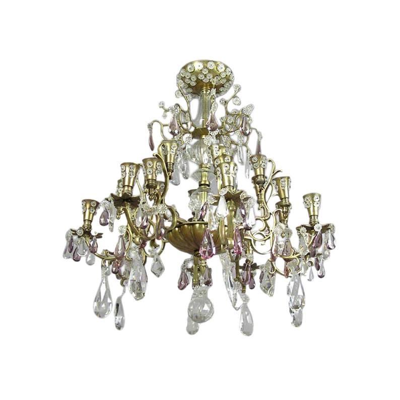 French 24-Arm Brass and Cut Crystal Chandelier by Baguès for Maison Jansen