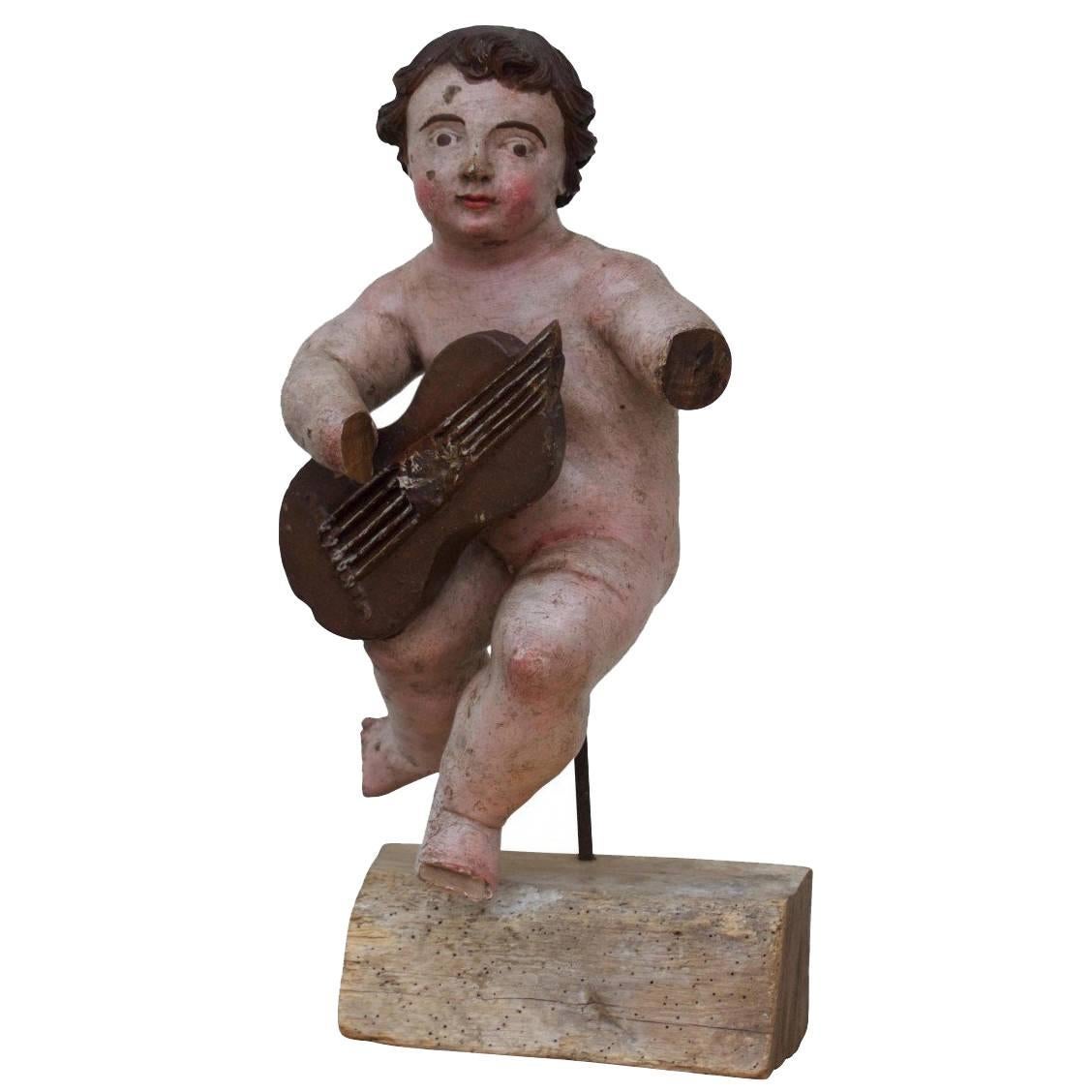 17th Century Italian Carved Painted Putto