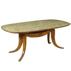 Beech Table Retro Treated Glass Top Marble Effect Vintage, Italy, 1950s-1960s Beech Table Retro Treated Glass Top Marble Effect Vintage, Italy, 1950s-1960s