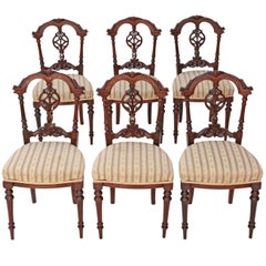 Antique Set of Six Victorian Carved Mahogany Dining Chairs, circa 1890