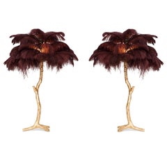 Golden Feathered Tree Lamp Aubergine