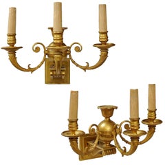 Pair of French Empire Style Gilt Bronze Electric Wall Lights, circa 1890