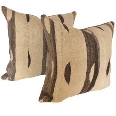 Custom Moroccan Pillows Cut from a Wool Vintage Ourika Kilim, Atlas Mountains Custom Moroccan Pillows Cut from a Wool Vintage Ourika Kilim, Atlas Mountains