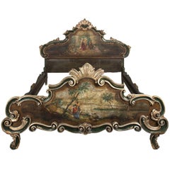 Antique 19th Century Venetian Carved and Hand-Painted Bed