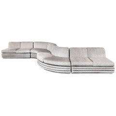  1970s S Shaped Sectional Sofa in Textured Patterned Taupe Velvet