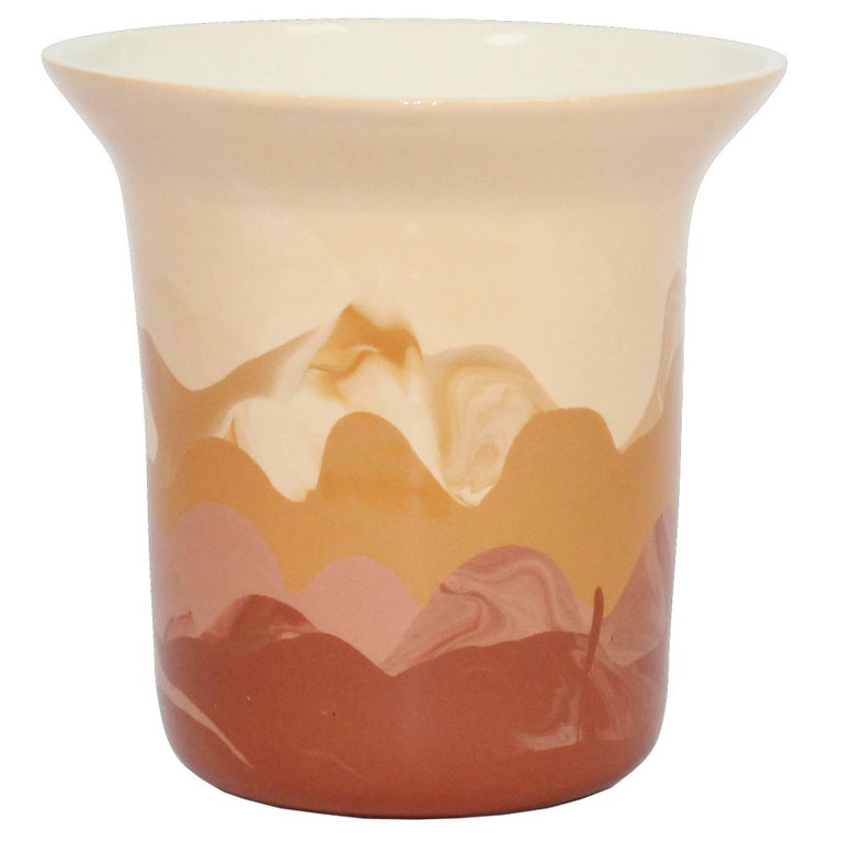 Contemporary Marbled Ceramic Vase, Warm Ombre Gradient Handmade For Sale