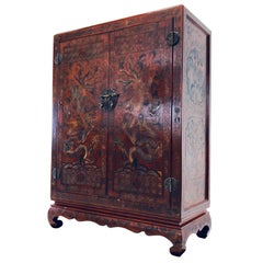 Carved Red Asian Armoire/Liquor Cabinet