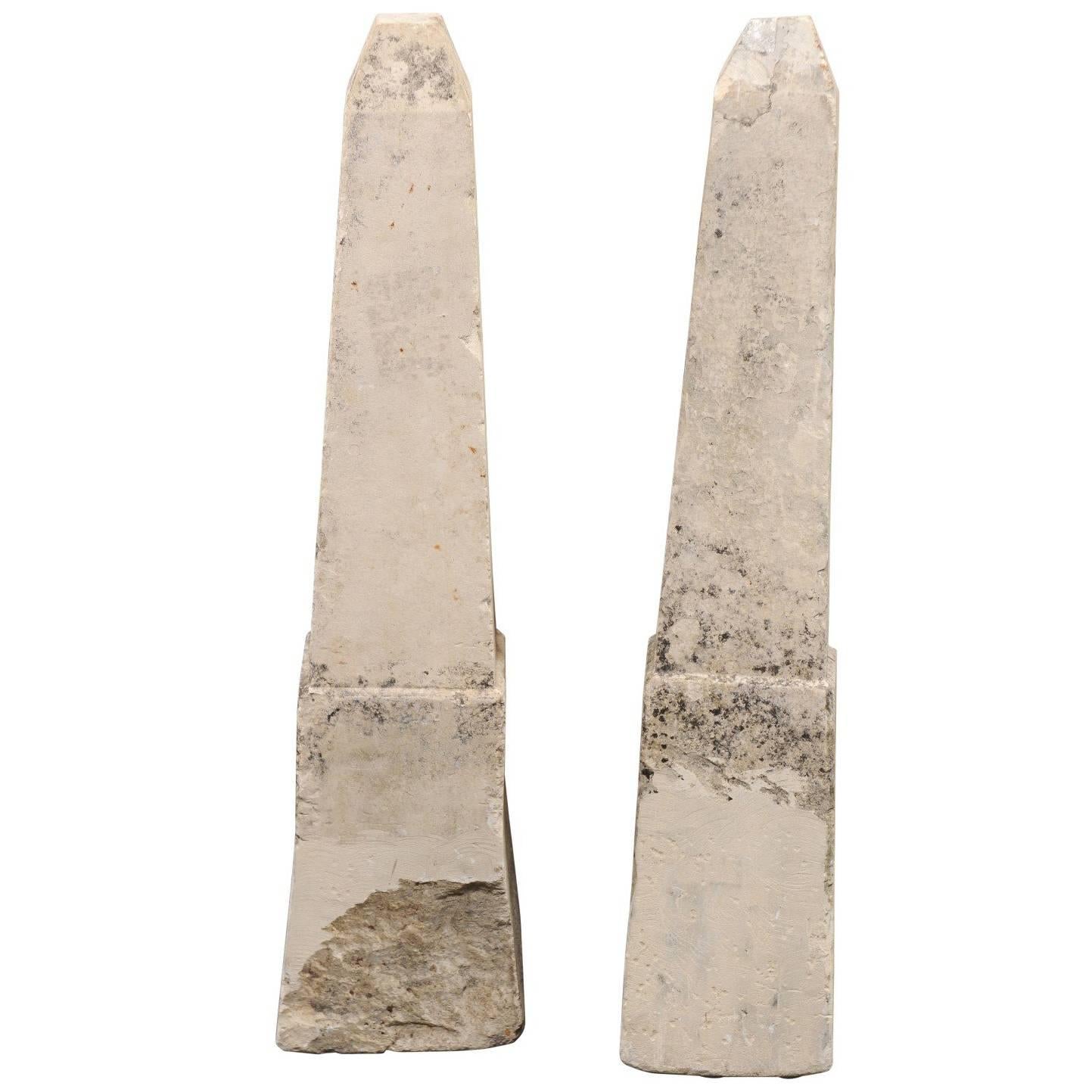 Pair of 19th Century French Stone Obelisk Property Markers, Perhaps for Garden
