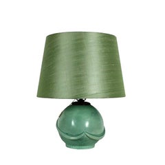 1930s Art Deco Table Lamp, Ceramic, Celadon Green, Czechoslovakia