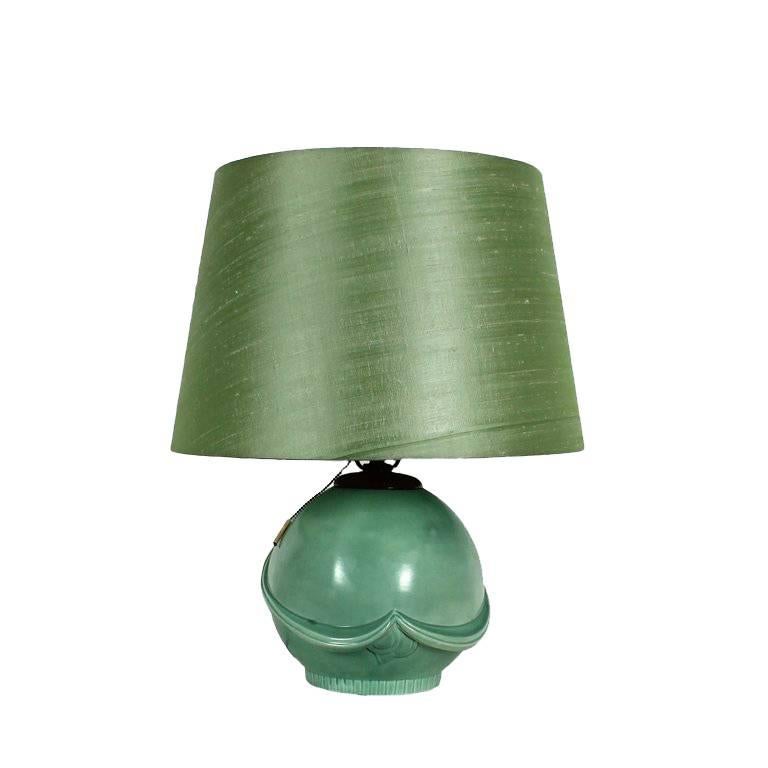 1930s Art Deco Table Lamp, Ceramic, Celadon Green, Czechoslovakia For