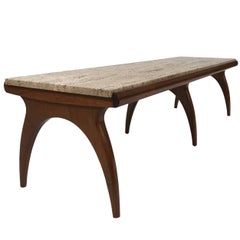 Bertha Schaefer for Singer and Sons Travertine and Walnut Coffee Table or Bench