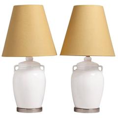 Pair of White Ceramic Urn Shaped Table Lamps 1960s 9