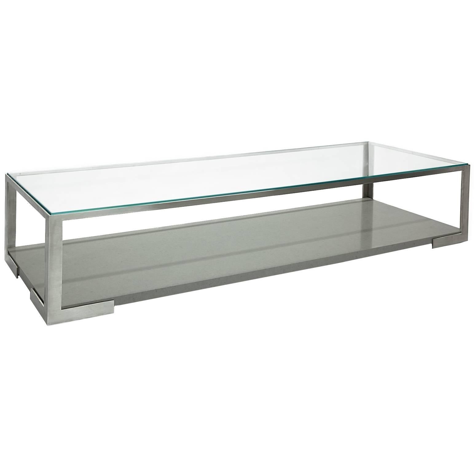 Modern Stainless Steel and Marble, Perry Coffee Table by Aguirre Design For Sale