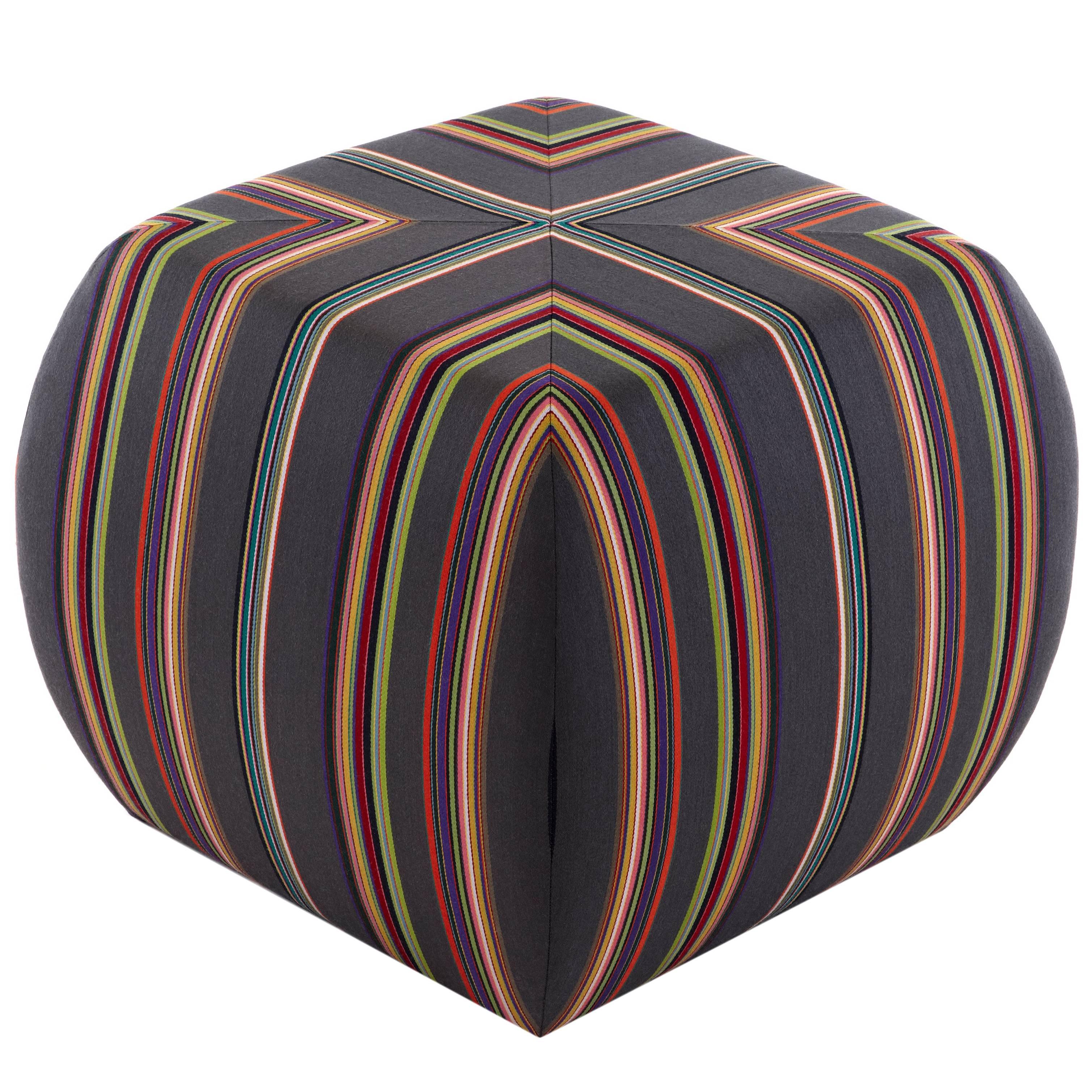 Glide Ottoman striped fabric, Round shapes, custom ottoman with casters movable  For Sale