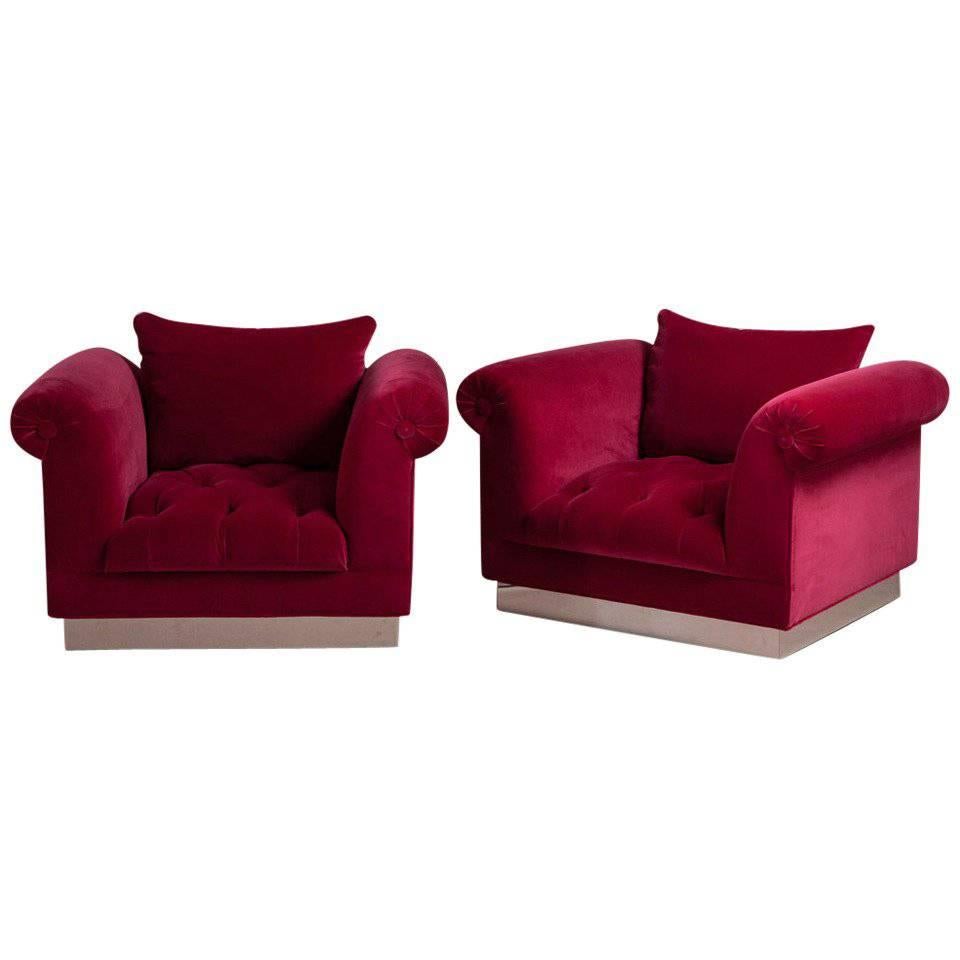 Standard Pair of Deep Buttoned Armchairs by Talisman For Sale