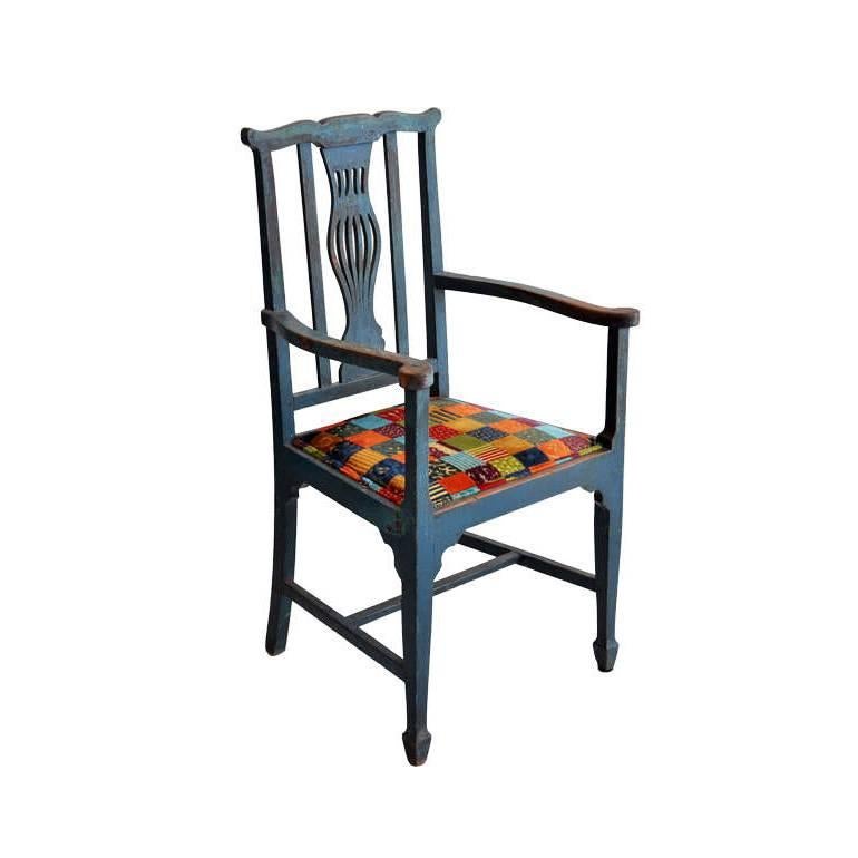 Antique British Colonial Blue Wood Frame Chairs For Sale