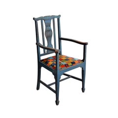 Antique British Colonial Blue Wood Frame Chairs