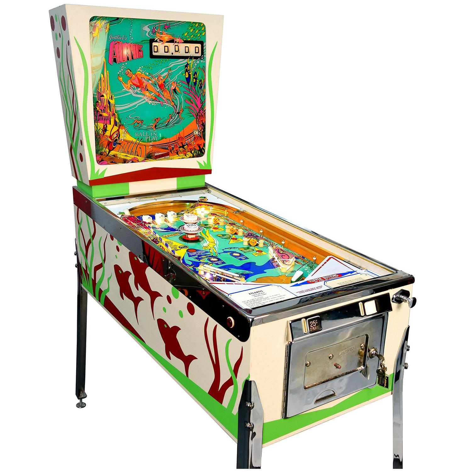 Gottlieb Atlantis, Vintage Pinball Machine 1975, High-End Restored For Sale