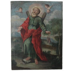 18th Century Old Painting on Canvas Saint Andrew the Apostle, Oil on Canvas