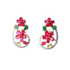 Floral Multi-Color Gemstone Earrings