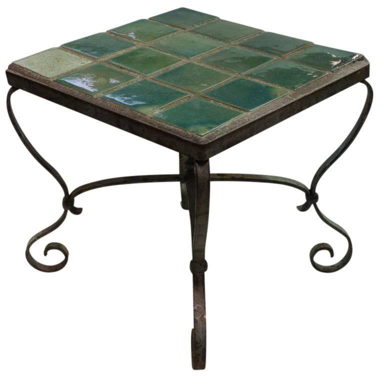 Vintage Cement, Tile, and Iron End Table