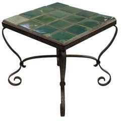 Vintage Cement, Tile, and Iron End Table