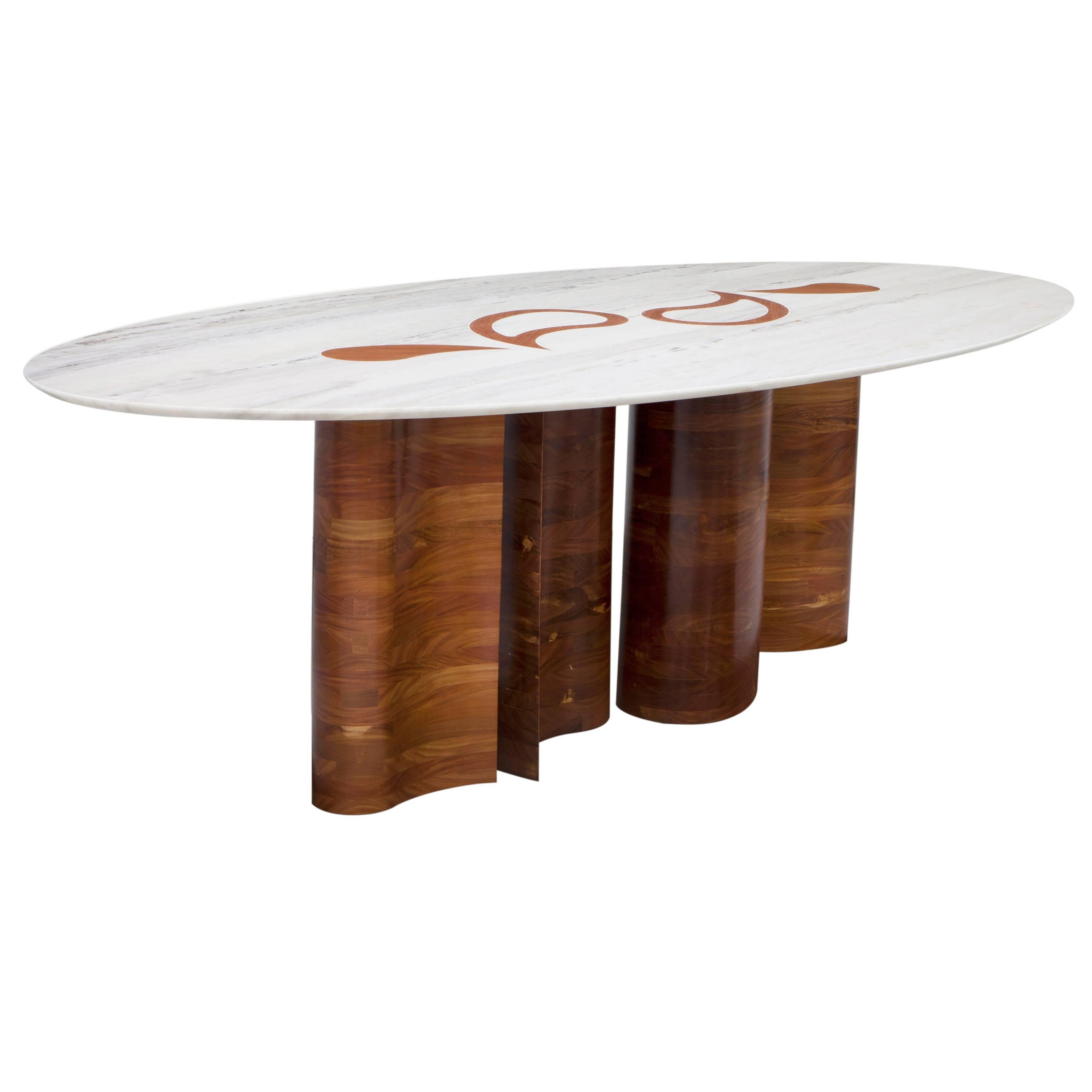 Wood and Marble Petalas Oval Table by Brazilian Yankatu
