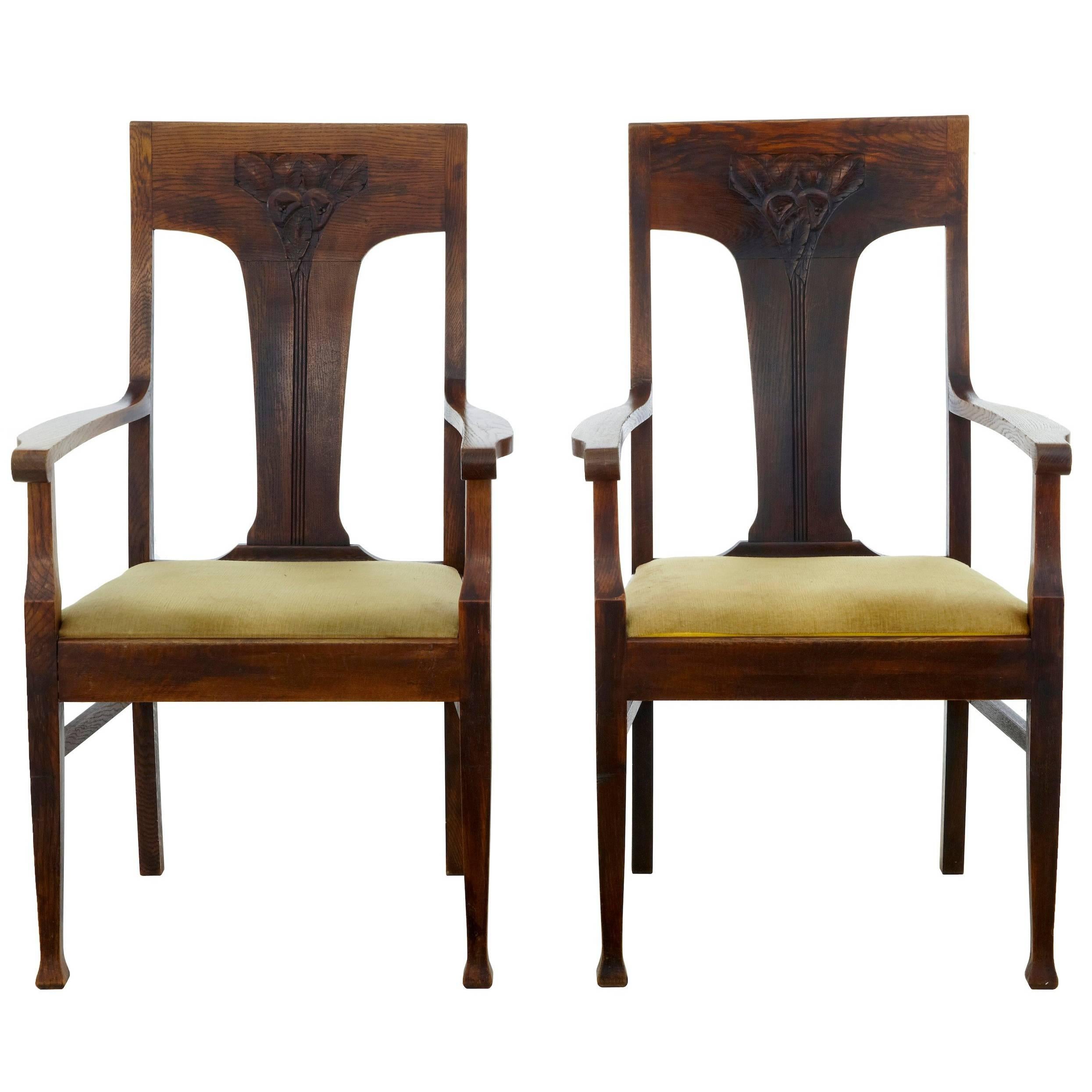 Pair of Late 19th Century Oak Arts & Crafts Armchairs