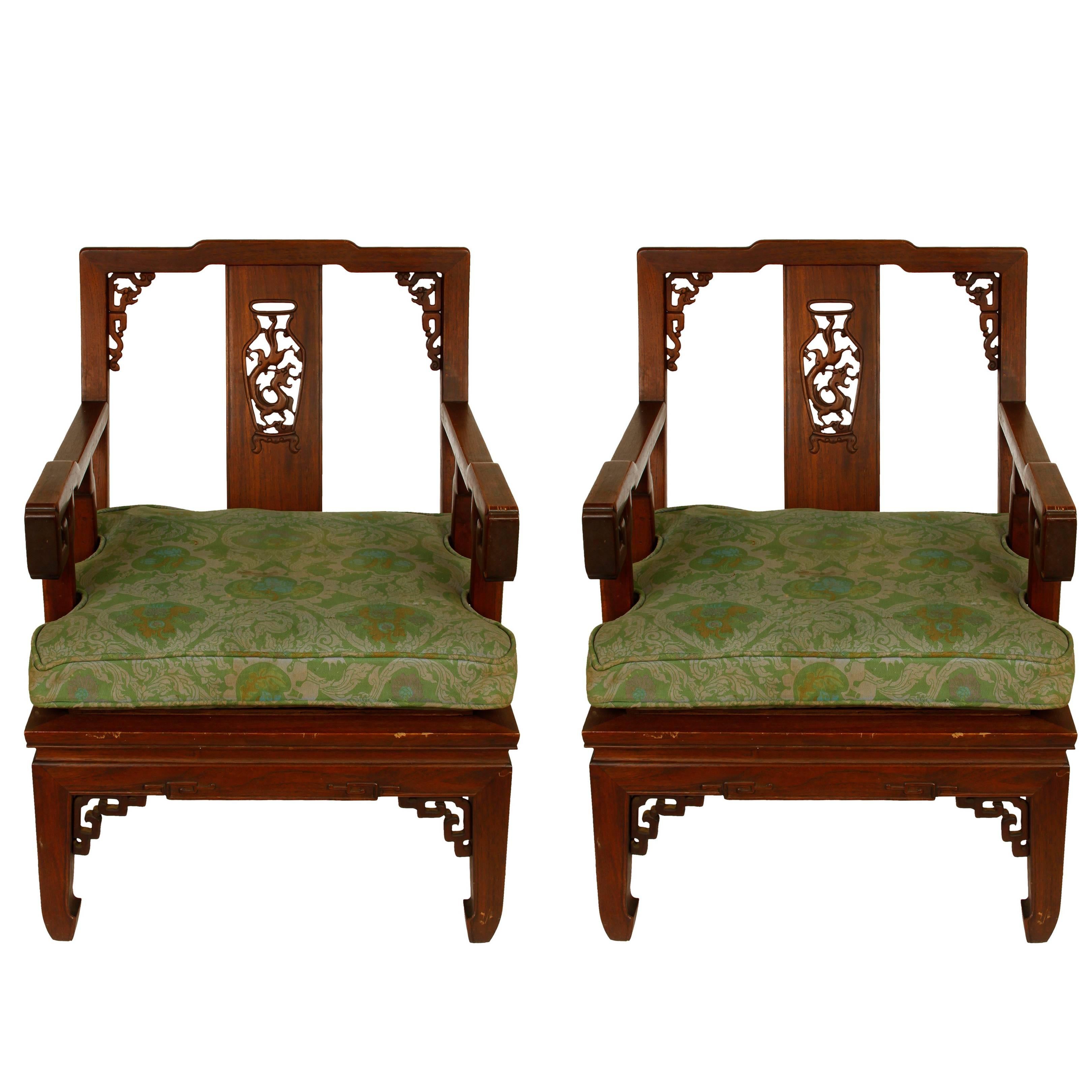 Pair of Asian Carved Hardwood Chairs