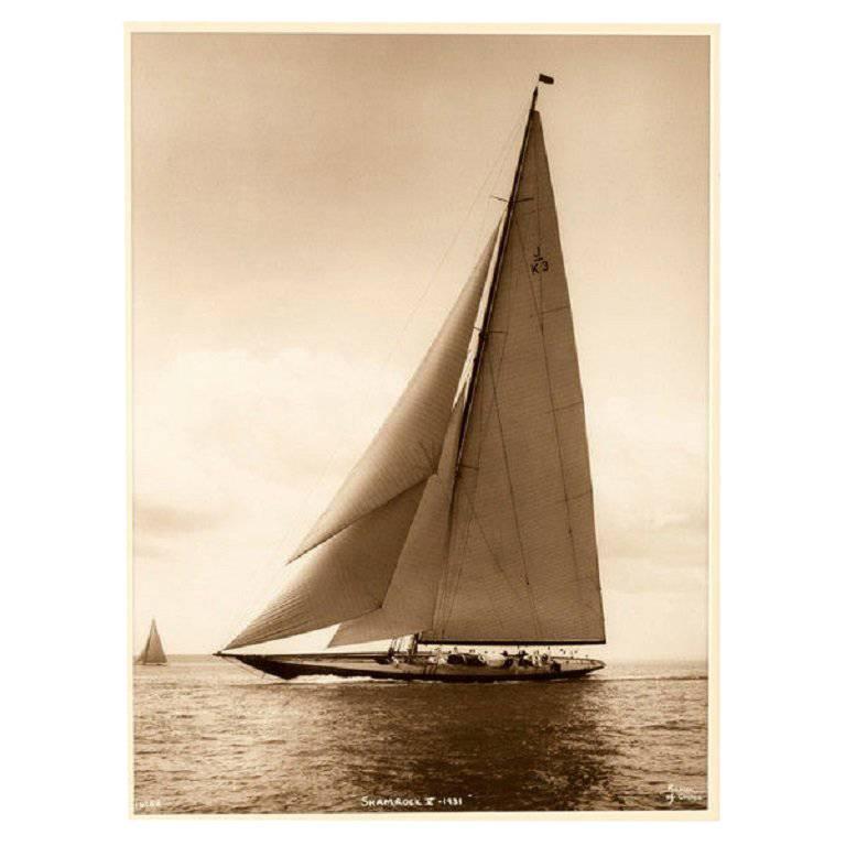 J Class Yacht Sahmrock, Silver Gelatin Photographic Print by Beken of Cowes