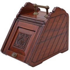 Antique Victorian, circa 1900 Carved Walnut Coal Scuttle Box or Purdonium