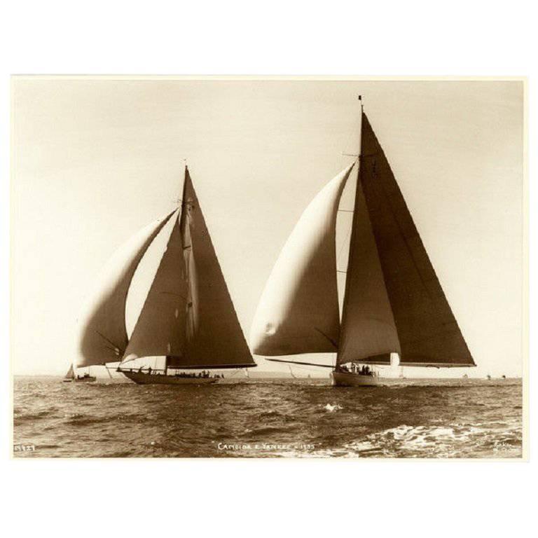 Yacht Candida and Yankee, Early Silver Gelatin Photographic Print