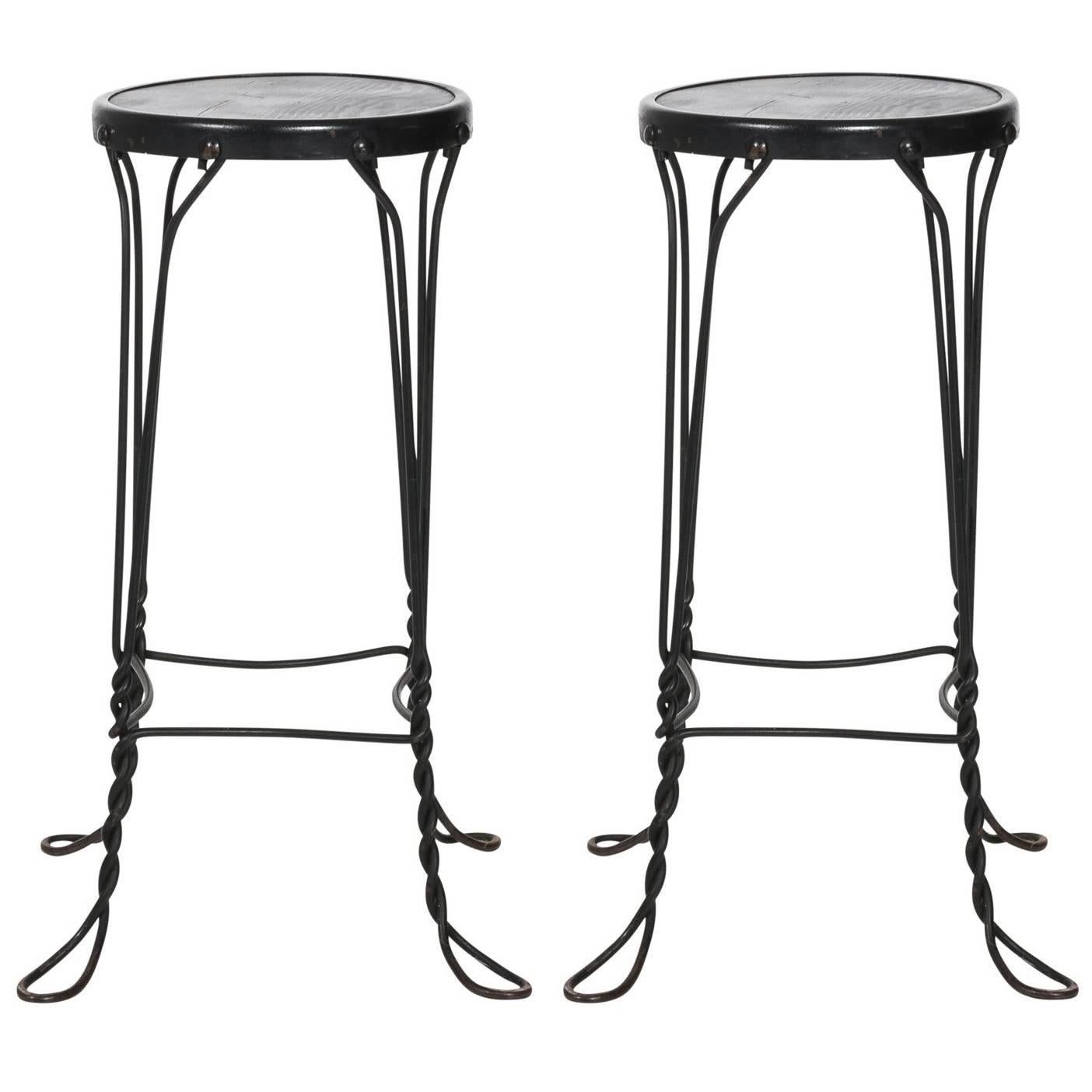 Pair of French Bistro Bar Stools For Sale