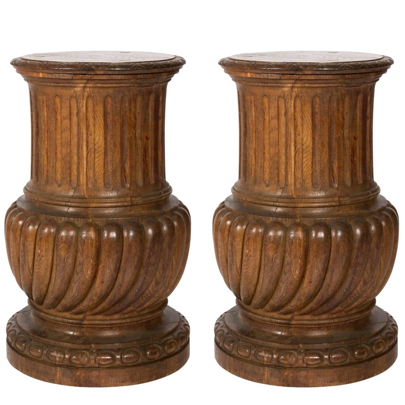 Pair of 18th Century Carved Italian Oak Pedestals