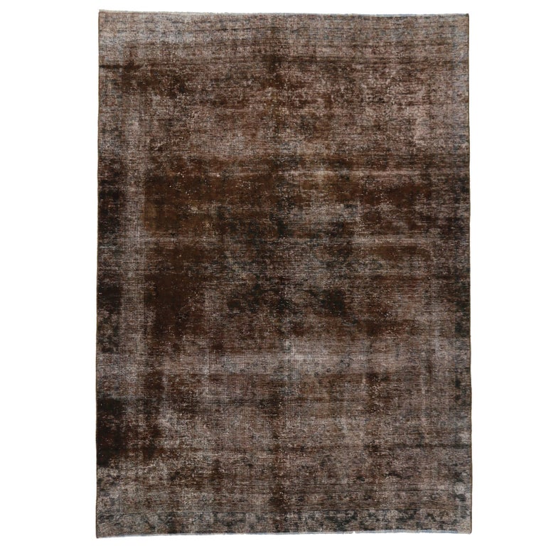 Distressed Antique Persian Overdyed Rug with Modern Rustic