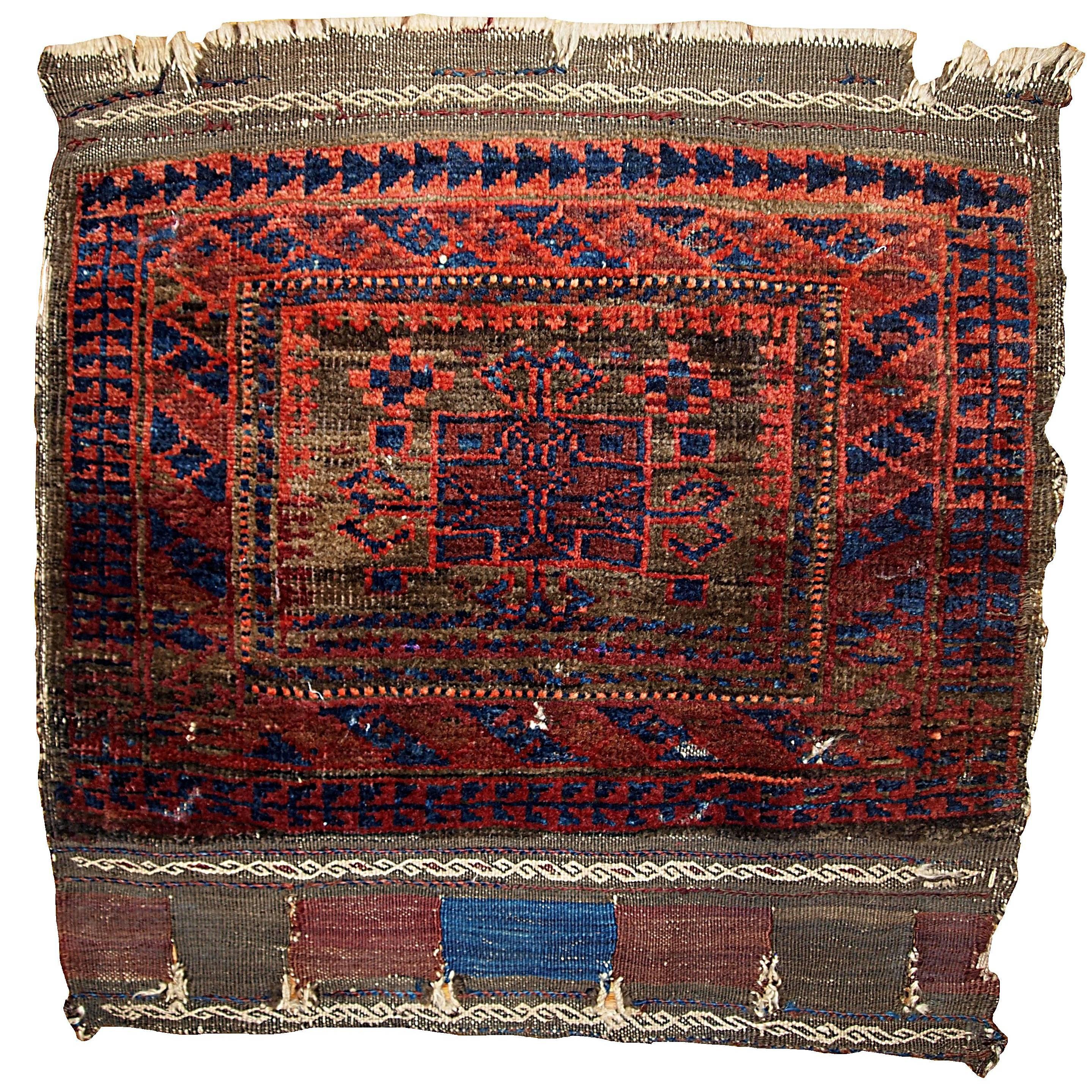 Handmade Antique Collectible Afghan Baluch Bag Face, 1880s
