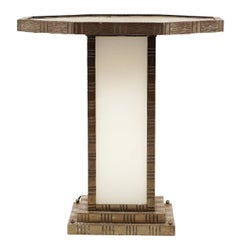 Parisian Art Deco Table with illuminated frosted glass base by Edgar Brandt