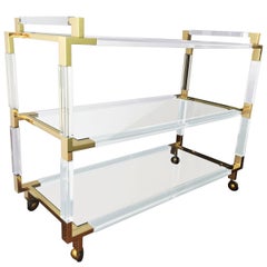 Vintage Charles Hollis Jones Lucite and Brass Bar Cart from the "Metric" Collection