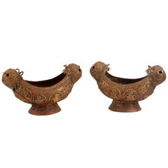 Pair of Mongolian Oval Bowls in Copper and Brass, circa 1900