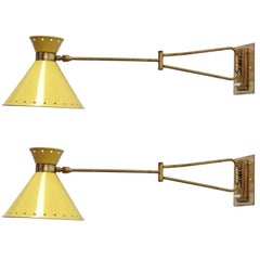 Pair of Swing Arm Sconces by Rene Mathieu for Lunel