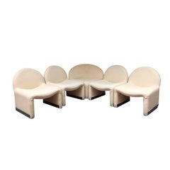 1970s French Modular Set of Four Armchairs and One Central Unit by ATAL Editions