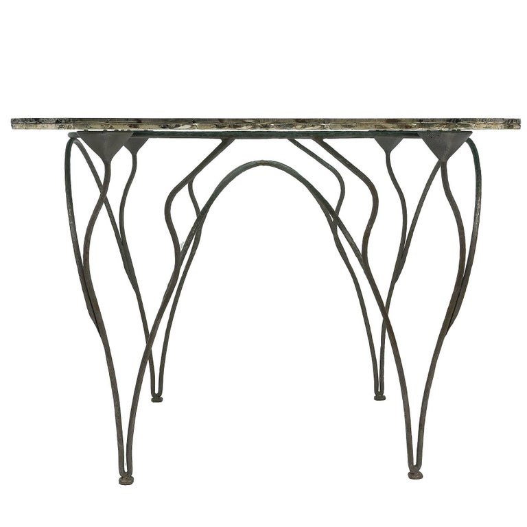 Flower Dining Console Table Iron Patina Surface double Glass Silvered