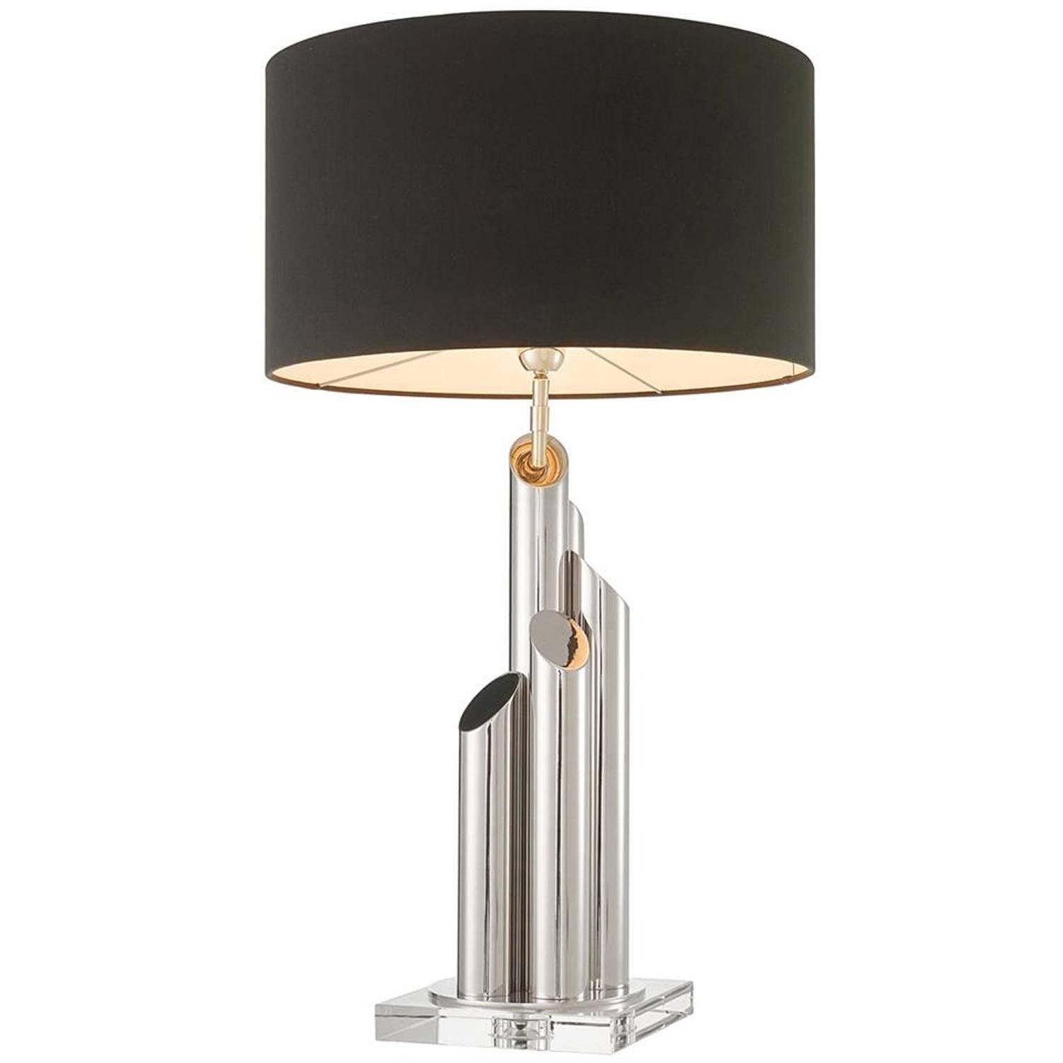 Tubes Nickel Table Lamp in Nickel Finish on Crystal Glass Base