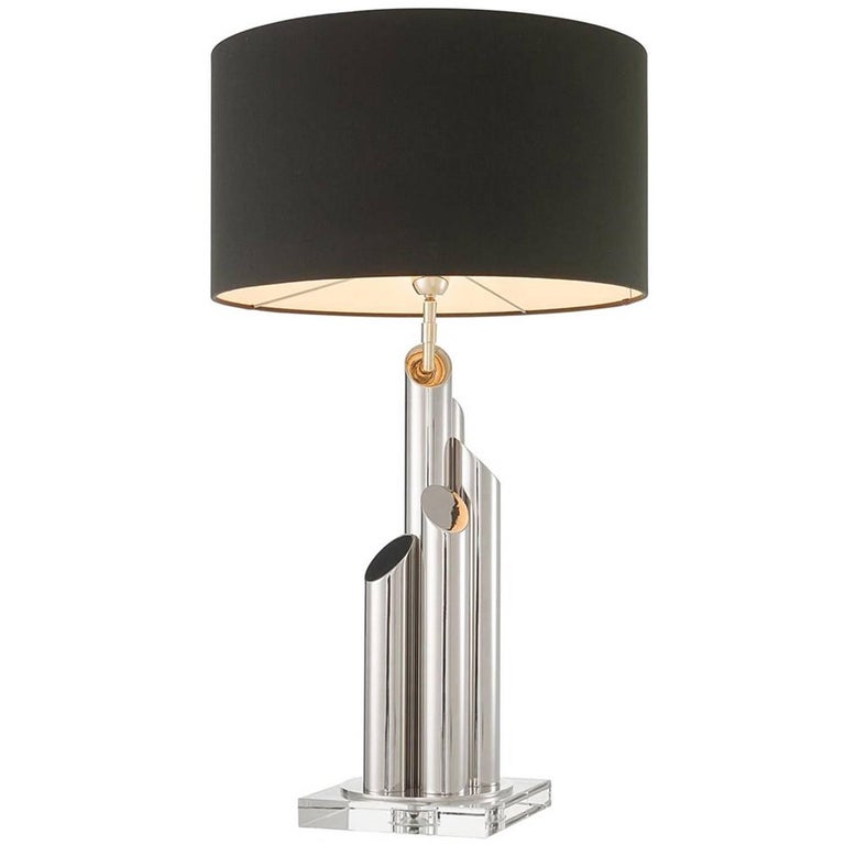 Tubes Nickel Table Lamp in Nickel Finish on Crystal Glass Base For Sale